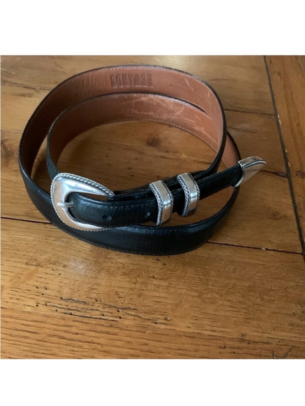 Santa Fe RDM Randall Moore Sterling Silver Lariat Buckle Belt Black Calf Size 42